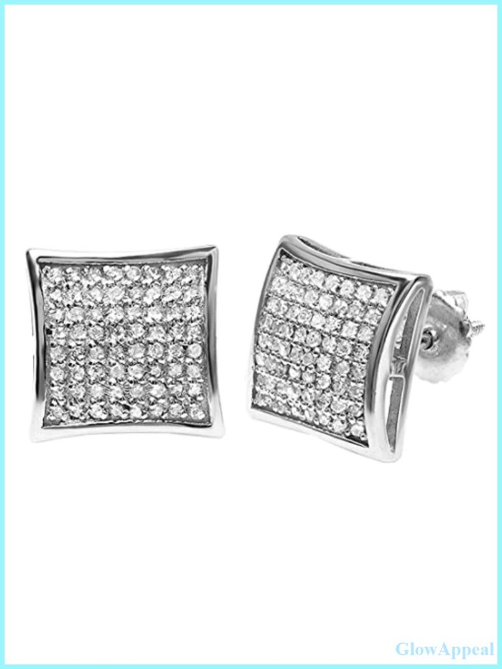 0.75 Ctw Natural White Diamond Square Stud Earrings 925 Sterling Silver Screw
